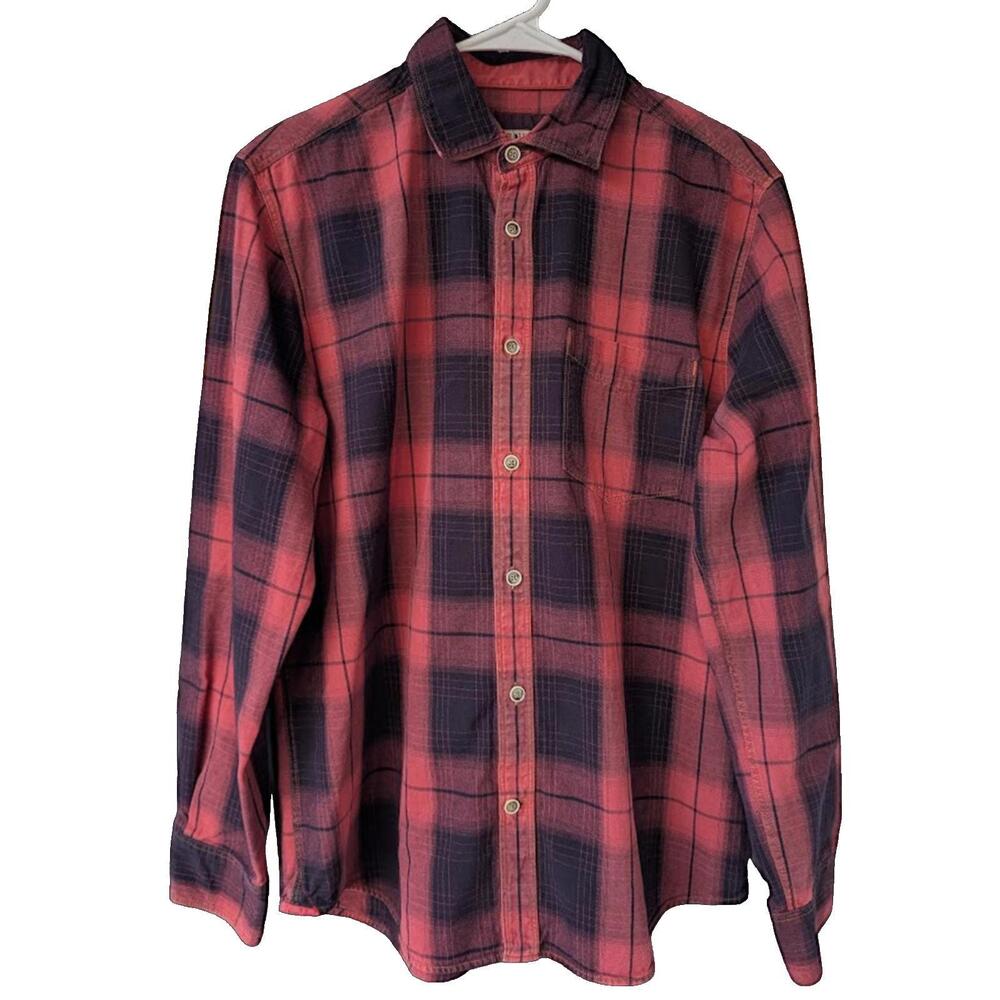 32 Bar Blues Flannel Shirt Medium M Red Black Plaid Button Down Cotton Turkey
